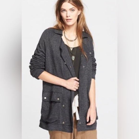 Free People Gray Linen Blend Slouchy Fit Pea Coat XS - Picture 9 of 9